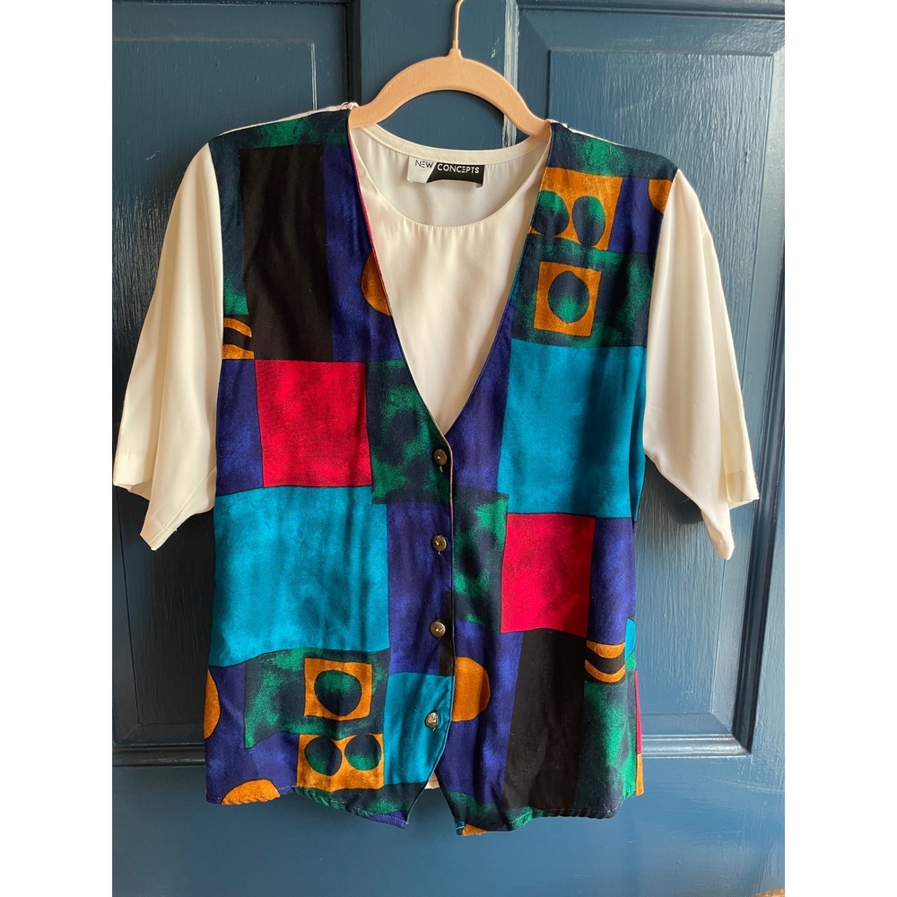 Vintage 90s Vest Top New Concepts‎ Vintage Geometric Colorblock Size Smalll